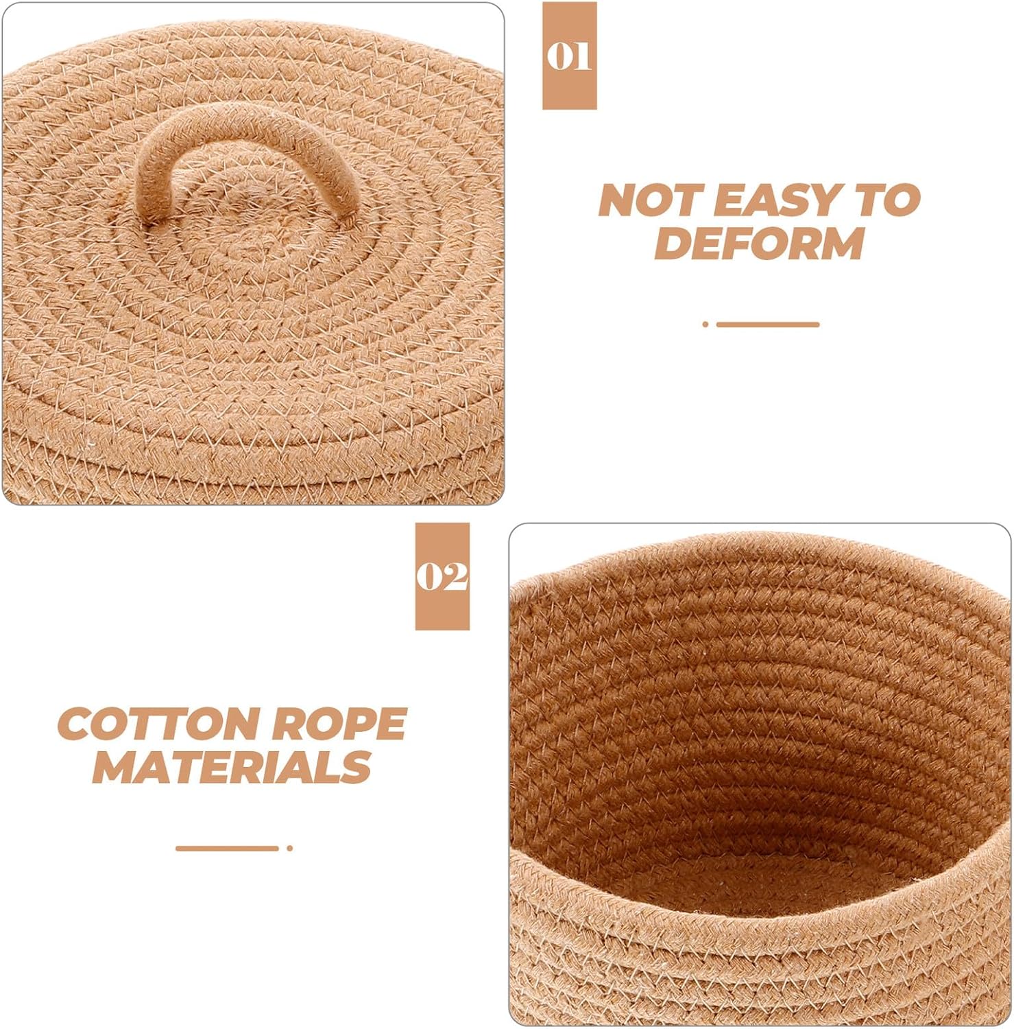 FOMIYES Woven Cotton Rope Storage Basket 2pcs Set, Small Decorative Organizer Bins for Desktop and Entryway, Home Sundries Holder for Snacks and Eggs