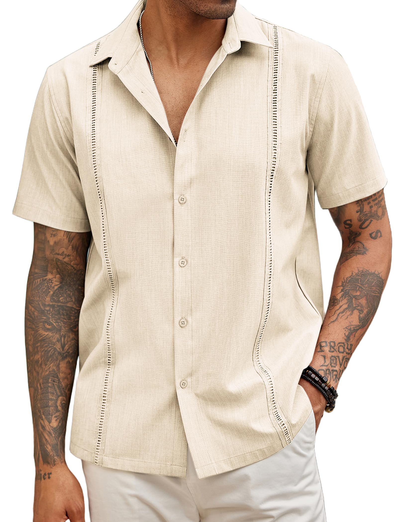 COOFANDYMens Short Sleeve Cuban Guayabera Shirt Casual Summer Beach Button Down Shirts