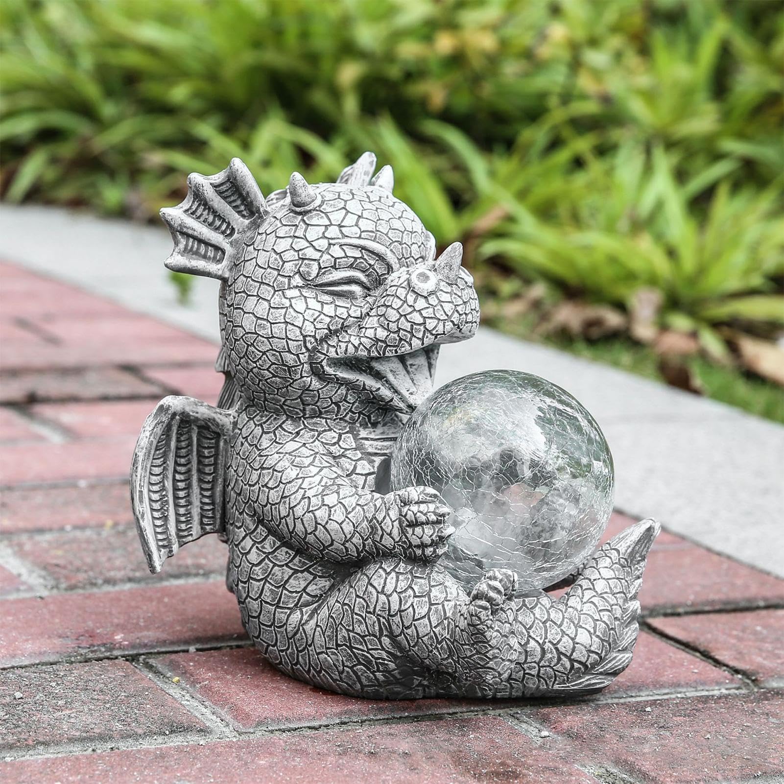 Figurka , żywica dinozaur ozdoba podwórka, solarna kula świetlna statuetka | do dekoracji podwórka, ogrodu i patio