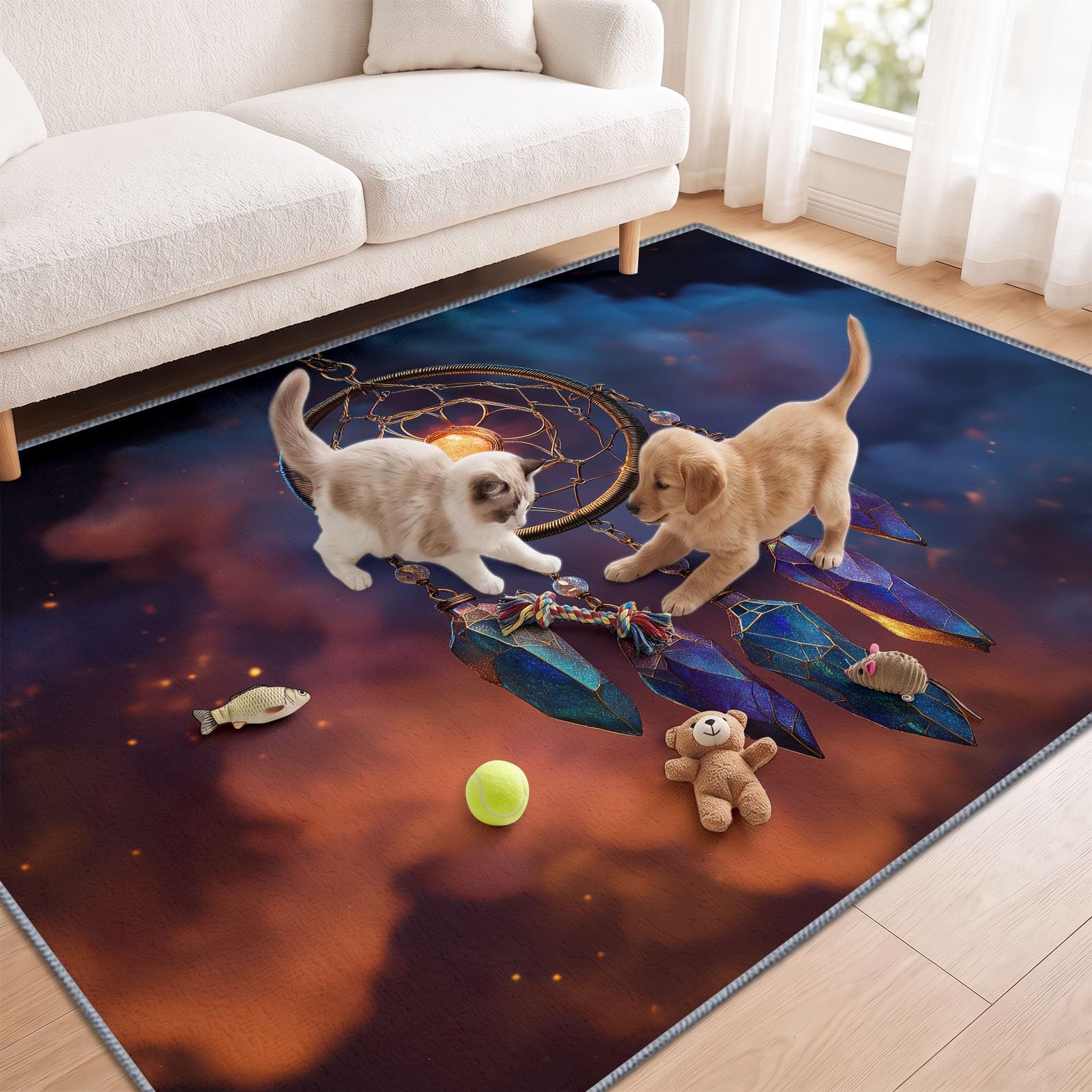 Waschbarer Teppich Wohnzimmer 120 X 170 cm, Kosmischer Sternenhimmel Kurzflor Schlafzimmer Leuchtender Traumfänger Teppiche, Weiche rutschfest Carpet für Badezimmer Esszimmer Flur Büro