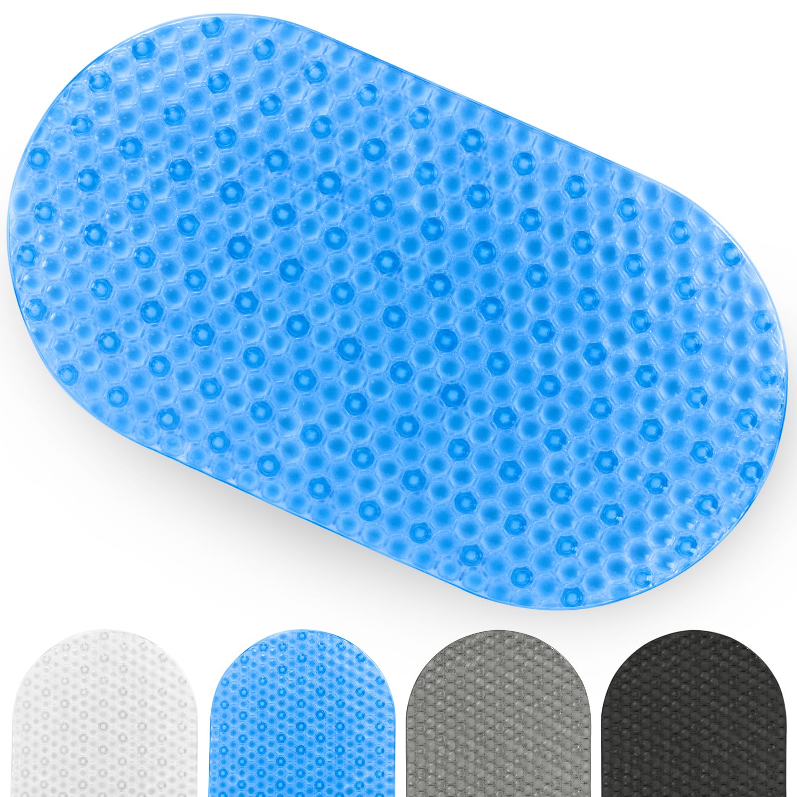 Vive Oval Bathtub Mat - Nonslip Shower Floor Pad - Non-Slip and Non-Skid for Bath Tub with Strong Rubber Suction Cup Grip - for Baby, Elderly, Kids, Bathroom (Blue)
