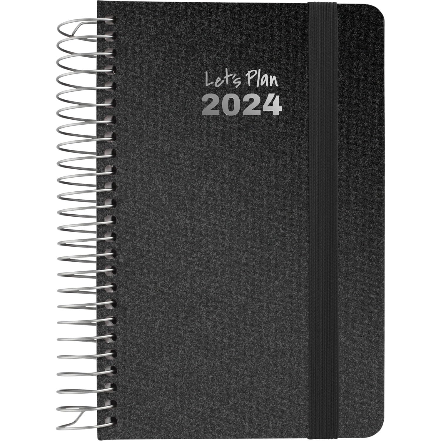 Grafoplás | Agenda 2024 Anual A6 | Español | Día Página | 10,5x16,5cm | Tapa Dura | Cubierta Tela Metalizada | Cierre Elástico | Negro Metalizado | Serie Metallic