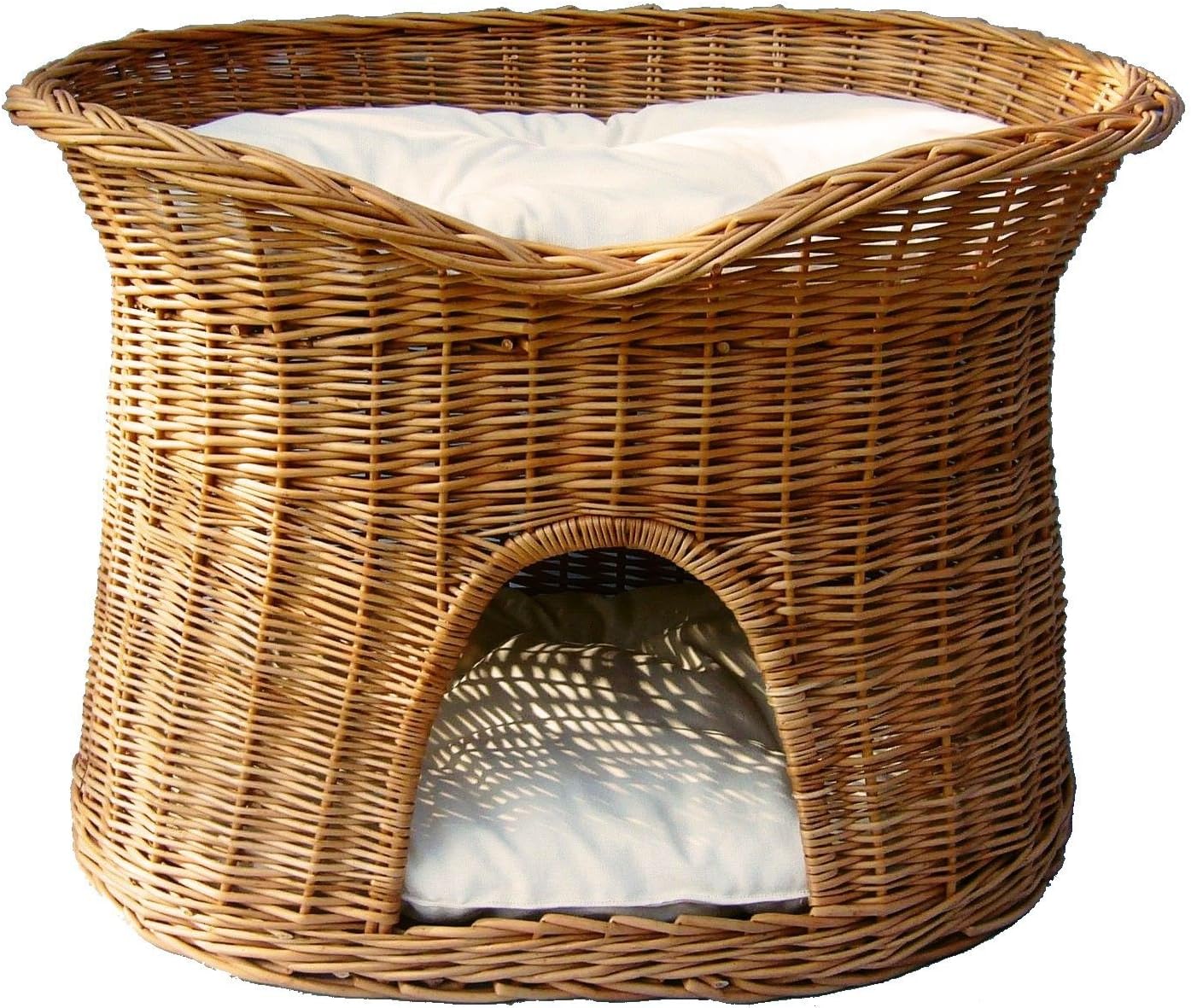 Floranica® - 2 Sizes (L, XL) Wicker Cat Tower Two Tier Bed Basket House + cushions, organic willow product, made in the EU, Cushion color:light cushions, Size:XL (70x50x50 cm)