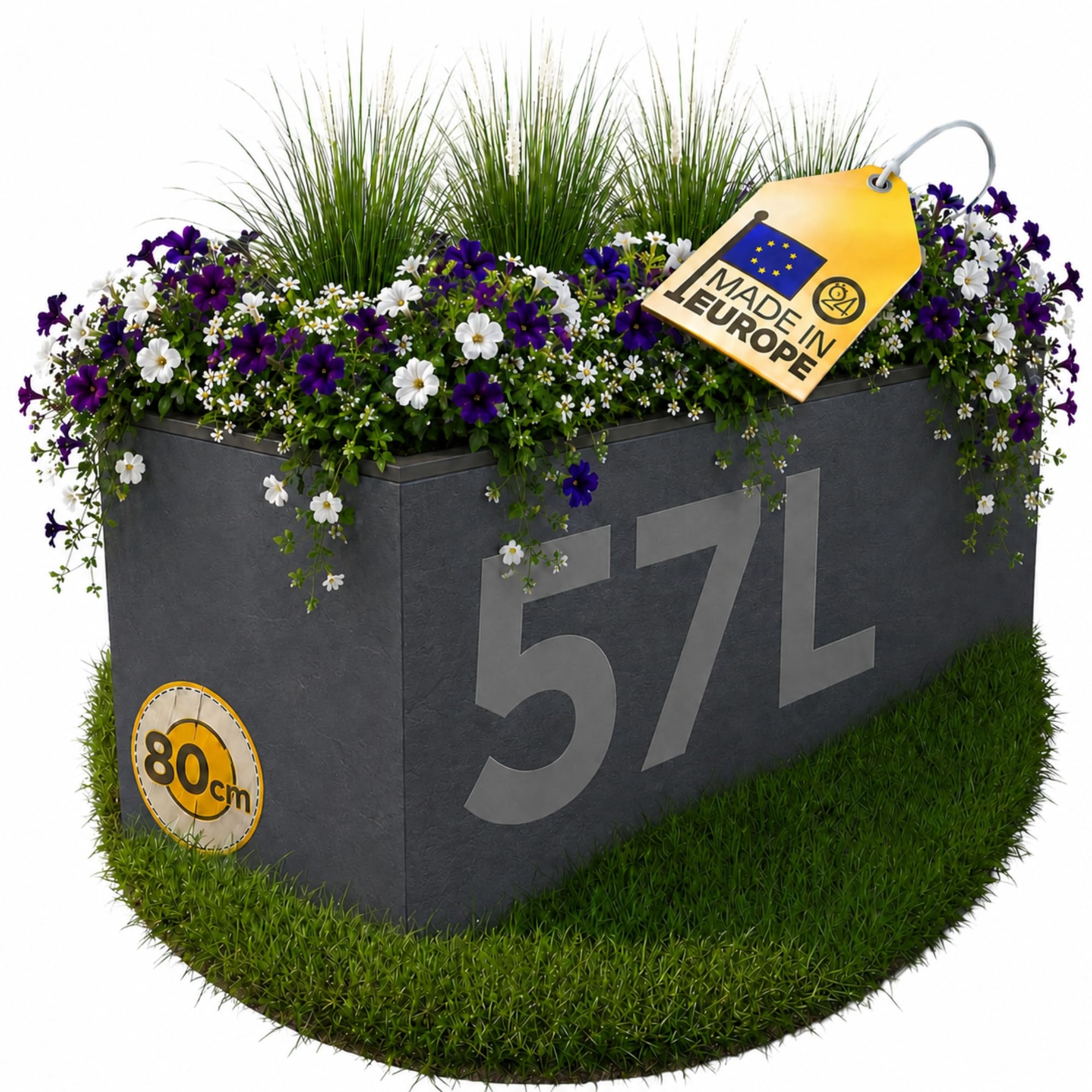 Ondis24 Vulcan - Pot de fleurs rectangulaire - Volume de 57 l - Jardinière avec réservoir d'eau - Pour balcon, terrasse - Anthracite