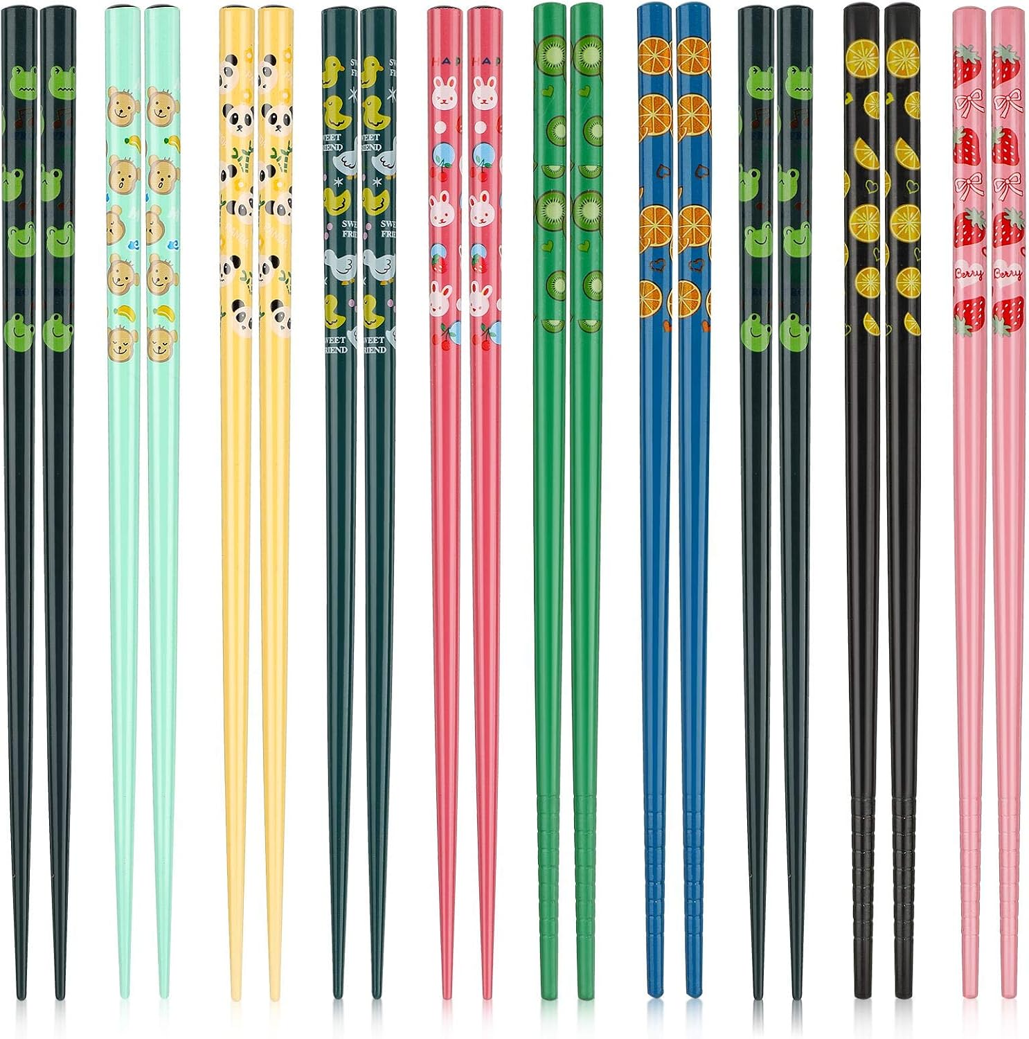 10 Pairs Reusable Animals Wooden Chopsticks Set Colorful Animals Chopsticks Cartoon Fruit Chopsticks Multicolored Wooden Chopsticks for Home School Kitchen Cooking Tableware Use