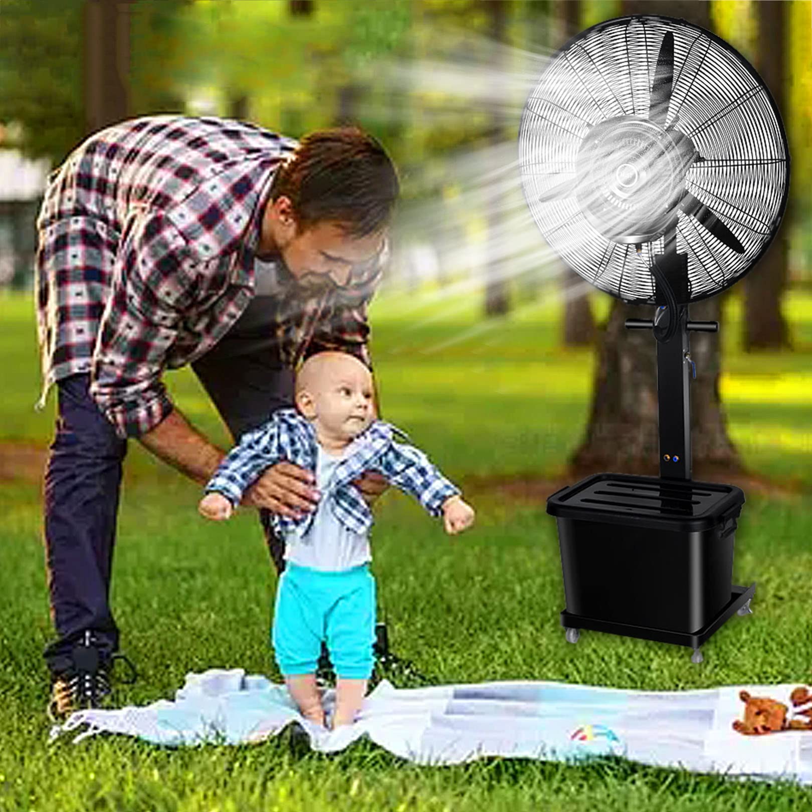 HPTHLY Oscillating Misting Fan, 3 Cooling Speeds Pedestal Fan With Mist, 11 Gallon Tank, Electric Fans For Backyards, Patios And More, Black (81Cm/31.9In)