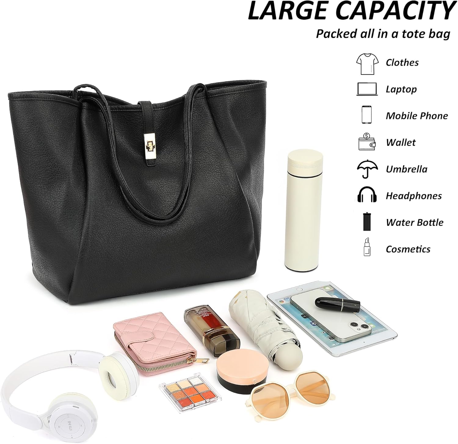 TANTOMI Tote Bag for Women Vegan Leather Purses and Handbags Ladies Waterproof Big Shoulder Bag for Travel