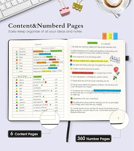 Miniatura 68 de Cuaderno de puntos, 360 páginas numeradas, cuadrícula de puntos, de 8.5 x 11 pulgadas, papel de punto de 3.53 oz/m², tapa dura gruesa, de cuero
