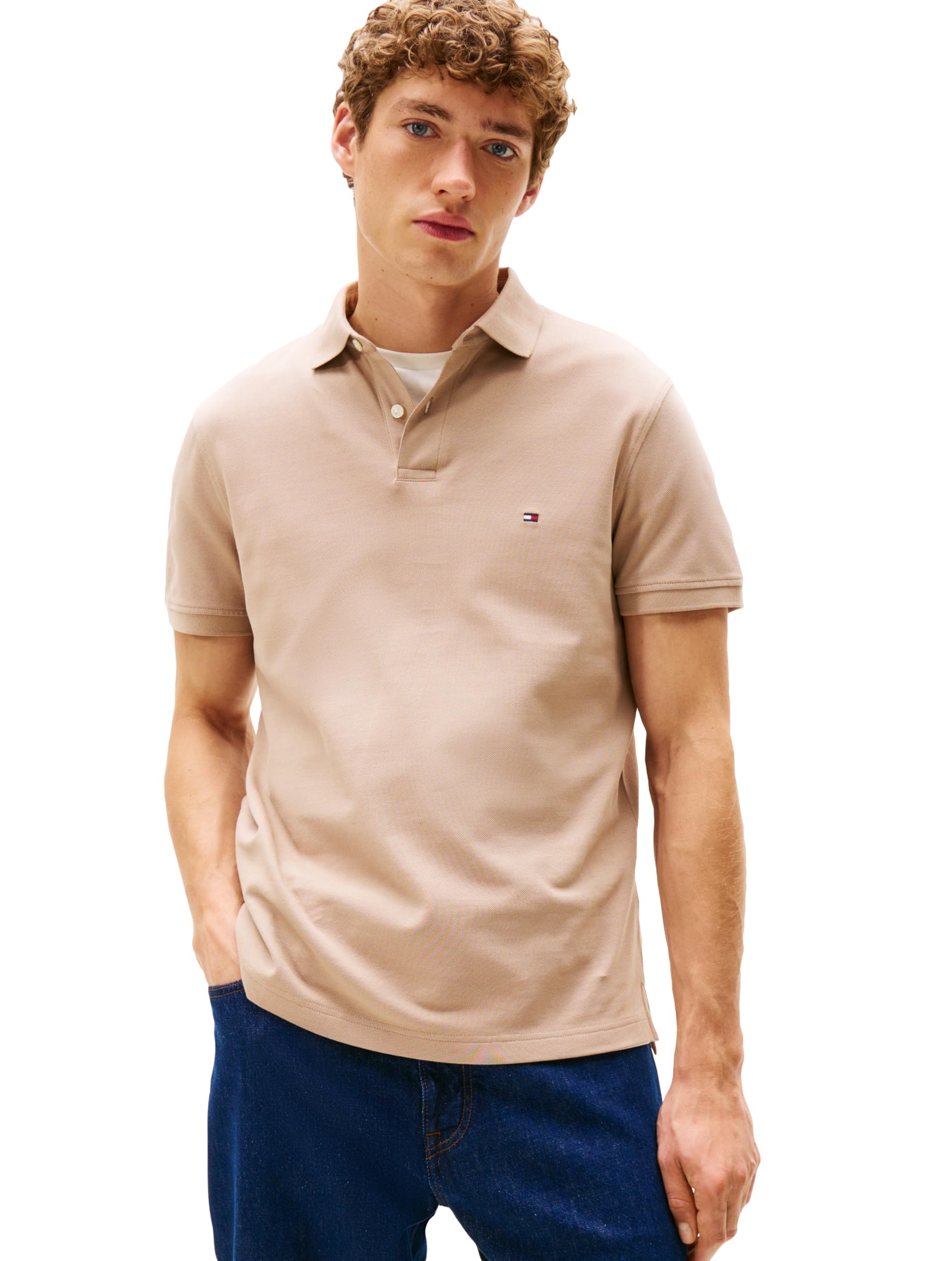Tommy Hilfiger Mens Short Sleeve Polo Shirts in Regular Fit with Stretch and Organic Pique Cotton