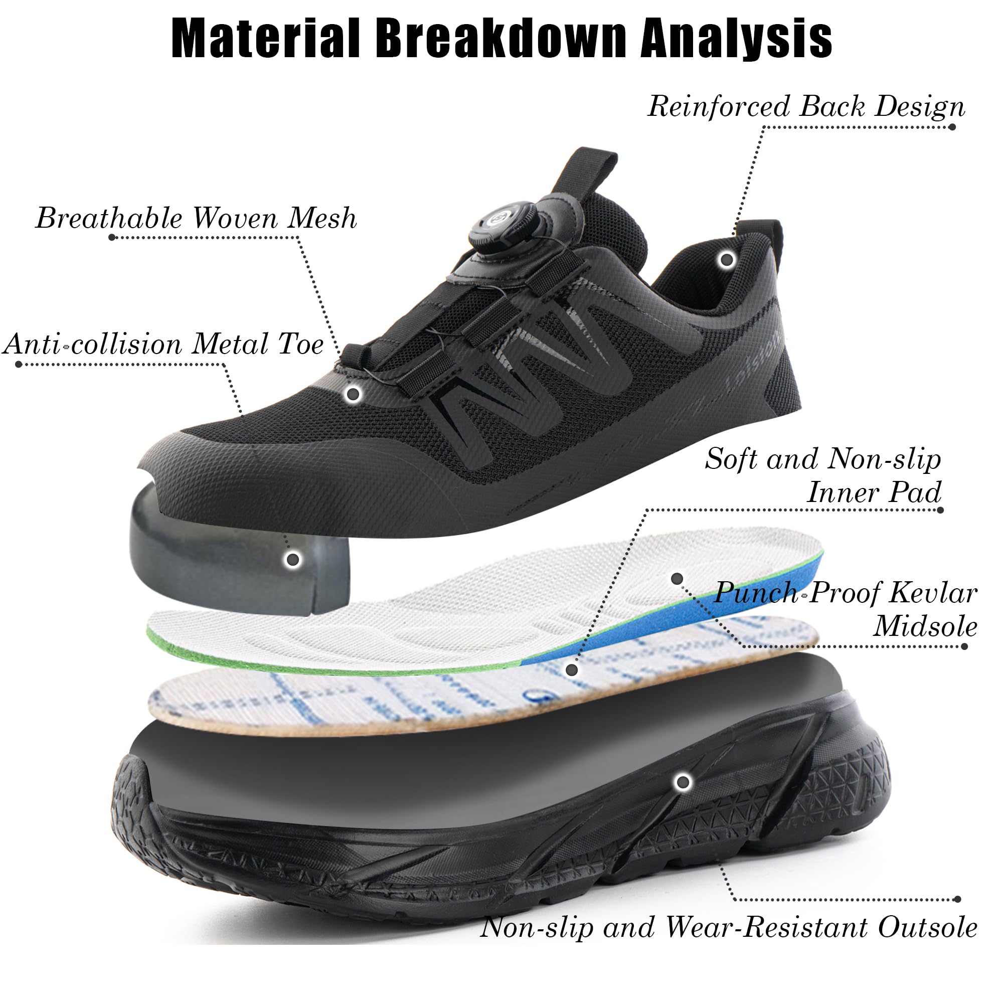 Chaussure de Sécurité Femmes Chaussures de Travail Embout Acier S1P SRC Noir K06 GR.39