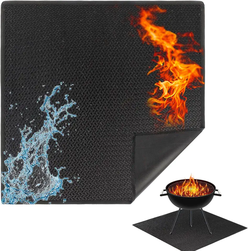 Klmnop Tapete quadrado para fogueira de 101,6 cm, 3 camadas à prova de fogo, tapete para lareira, isolamento térmico, fogão, solo, para uso externo, para decks, pátios, churrasco, defumador, à prova