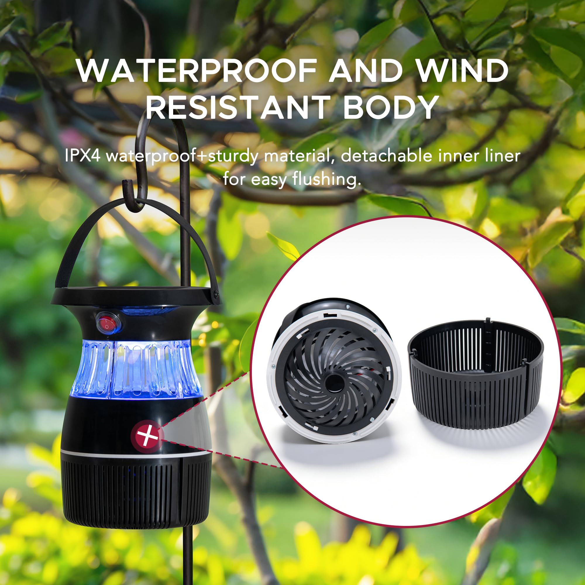 SUNJOY Solarbetriebener Insektenvernichter für den Außenbereich, Mückenabwehr, Schädlingsbekämpfung, tragbar, elektrisch, mit Solarpanel und UV-Licht, für Zuhause, Terrasse, Camping
