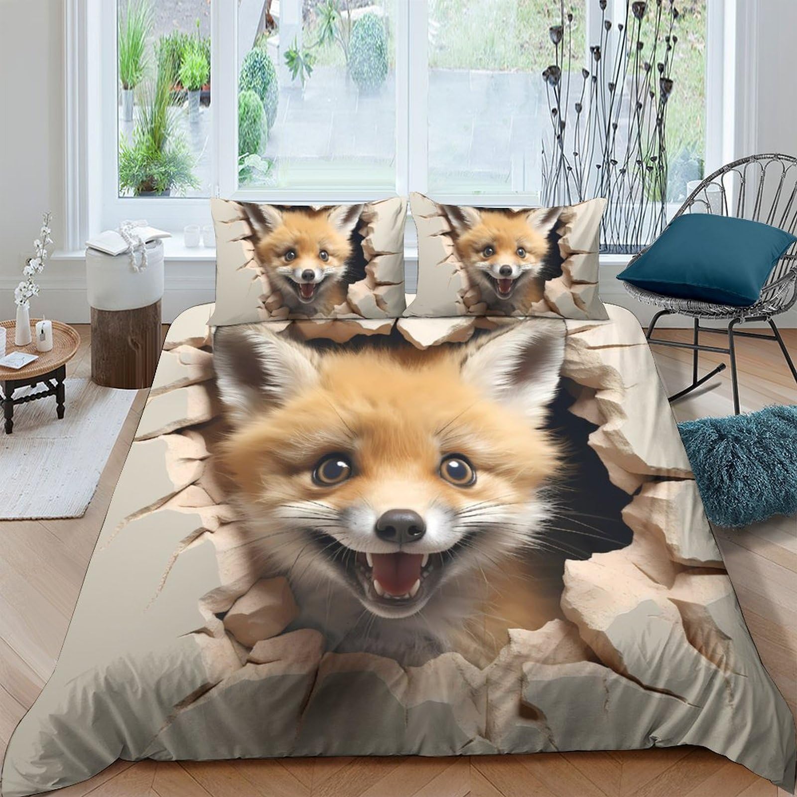 Ctjqhvkz Style-7 3D Printed Fox Forest Fitted Sheet Microfiber Soft Breathable Animal Bed Cover For Bedroom Guest Room Decor Single（135X200cm）
