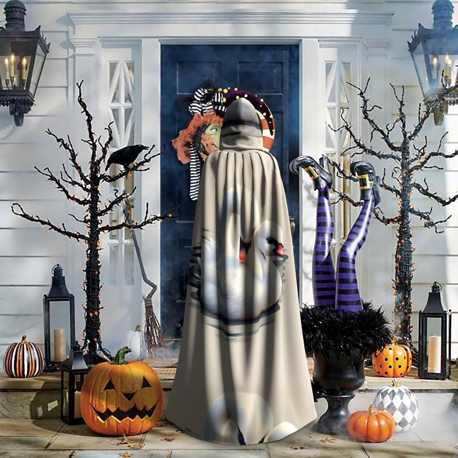 Cute Little Swan Men Women Halloween Role Play Party Decoration Hooded Poncho Black