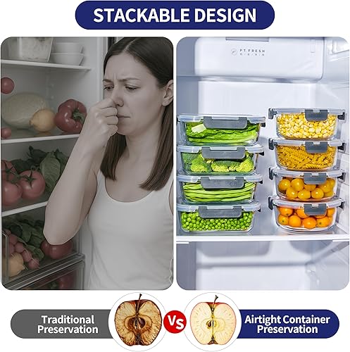 Miniatura 4 de 16 recipientes rectangulares de almacenamiento de alimentos de 35 onzas, recipientes de vidrio de 4.4 tazas, aptos para lavavajillas, congelador y