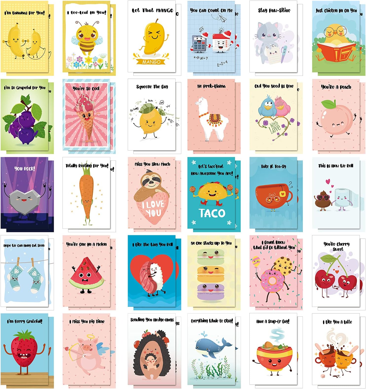 60 Pieces Funny Pun Postcards Pun Cards Hilarious Animals and Food Cartoon Greeting Cards Punny Postcards for Friends, Kids, Students, and More