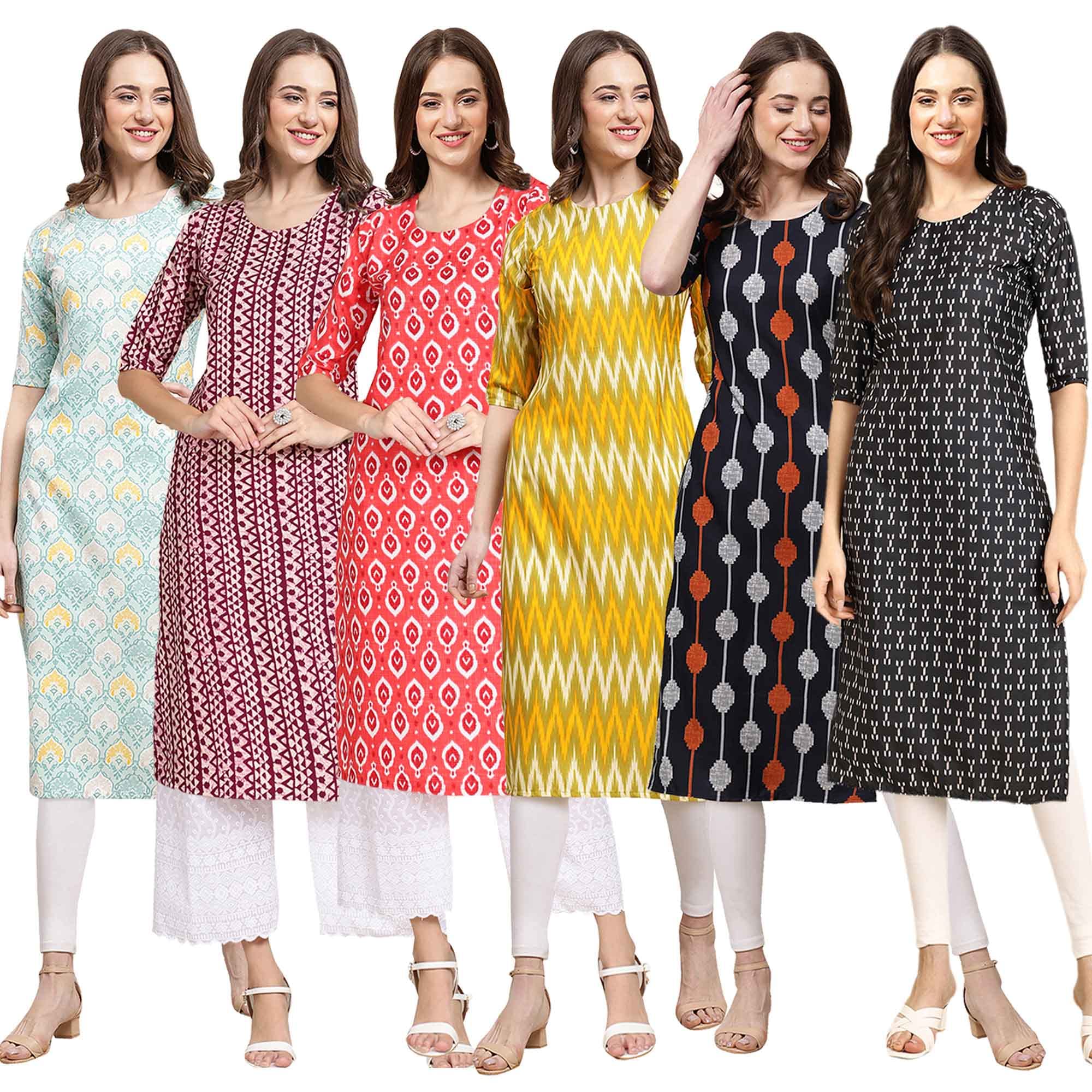 Pinkmint Women's Crepe Digital Print Straight Kurta [Pack Of 6] (Ccp-343-347-346-329-330-362-Xxl)