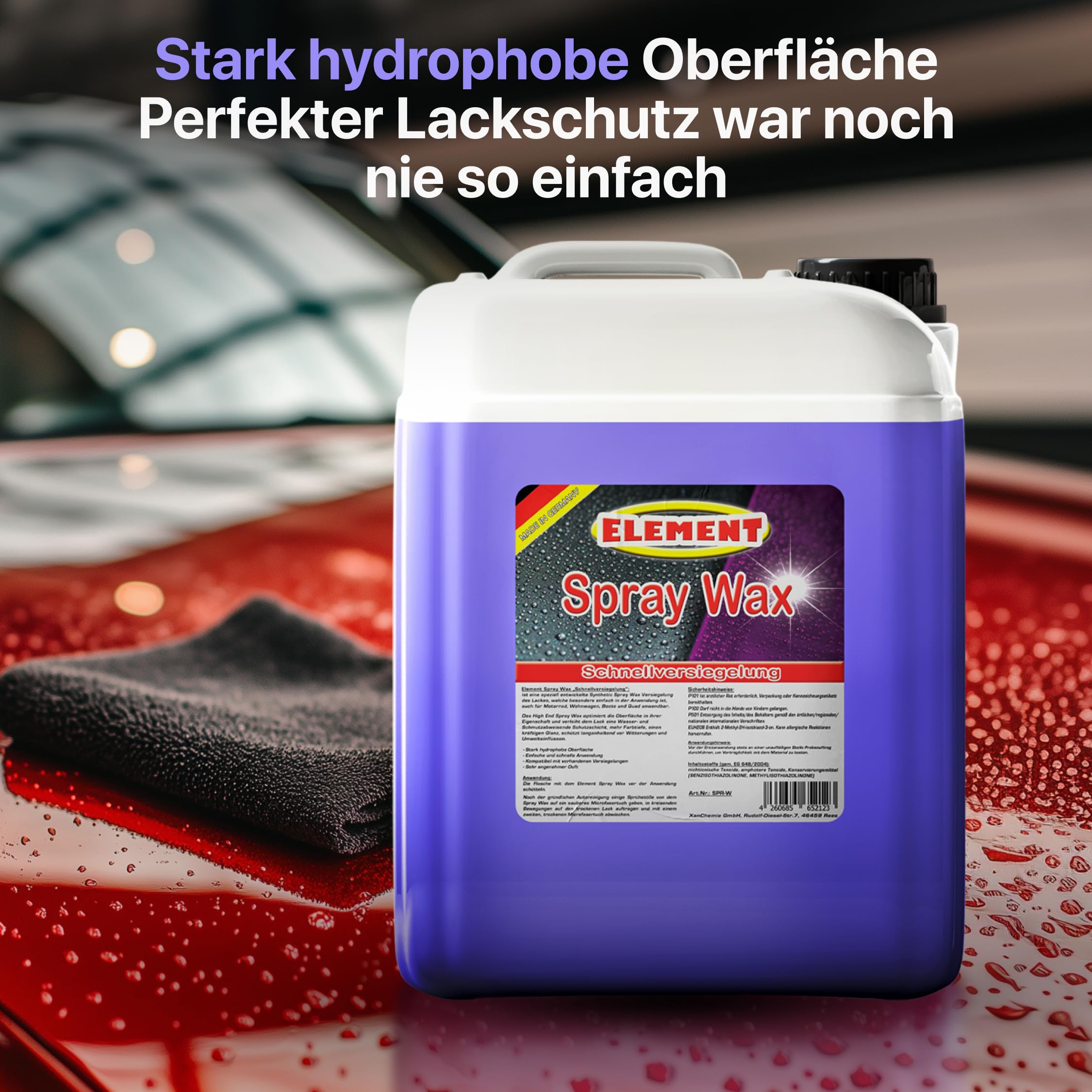 Element Sprühwachs Spray Wax 10L mit Abperleffekt | Synthetic Spray WAX | Autopflege für Glanz & Schutz | Sprühversiegelung | Schnellwachs Autowachs