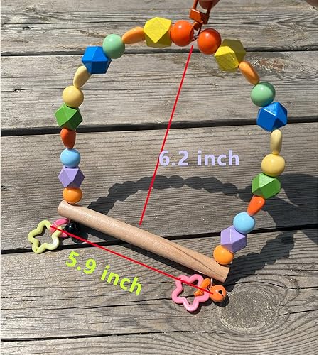 Wooden Bird Swing for Cockatiels Parrot Perch Hanging Toys Parakeets Birdcage Stands Cage Playground Play Gyms Accessories Colorful Bead Bell Climbing Toy for Lovebirds Conures Budgies(Multi-colored,Large)