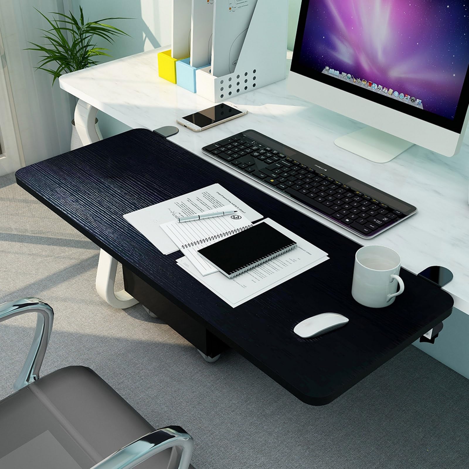 CVJdfhRE desk extender， 90° Foldable Keyboard Tray, Ergonomic Armrest Shelf, Support Elbow And Arm To Reduce Muscle Fatigue, Wooden Platforms(Black,65x25cm(26x10Inch))