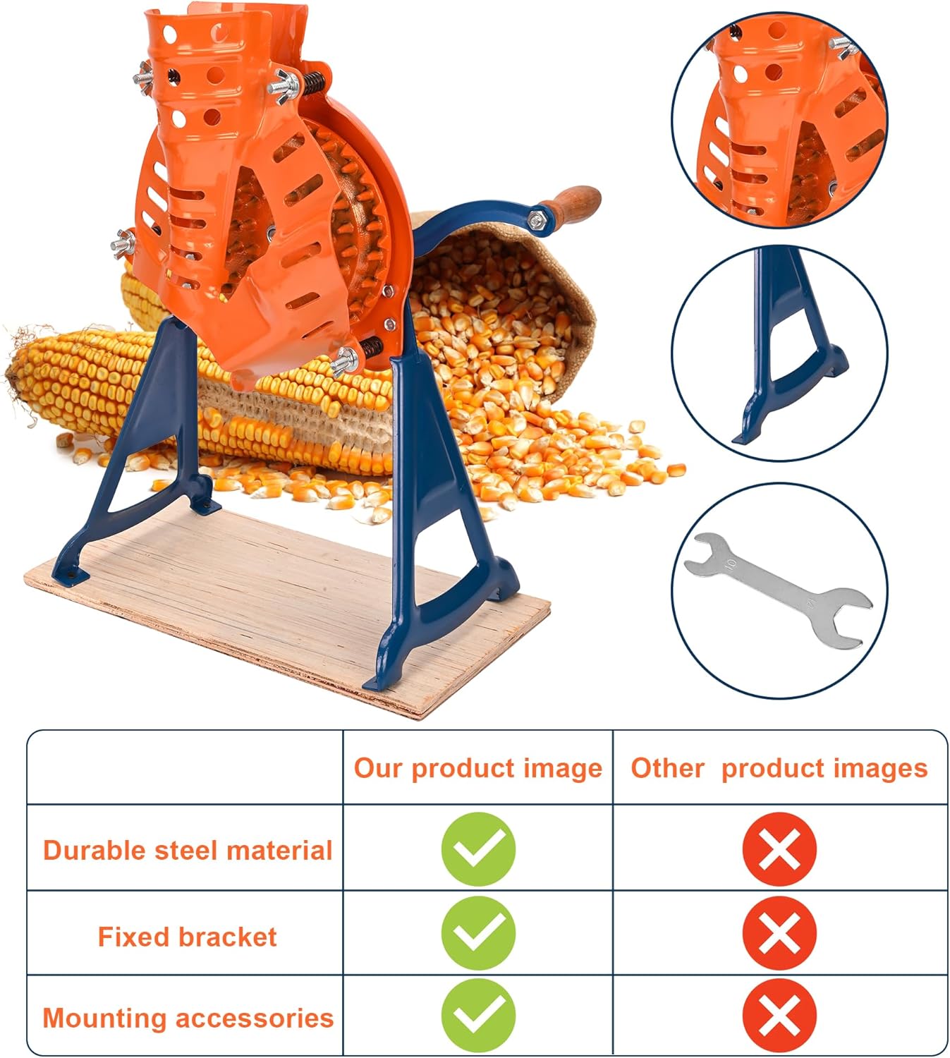 Steel Corn Sheller Hand Crank - Corn on The Cob Remover with Stand, Heavy Duty Corn Cob Stripper, Manual Corn Thresher with a Set of Installation Tool