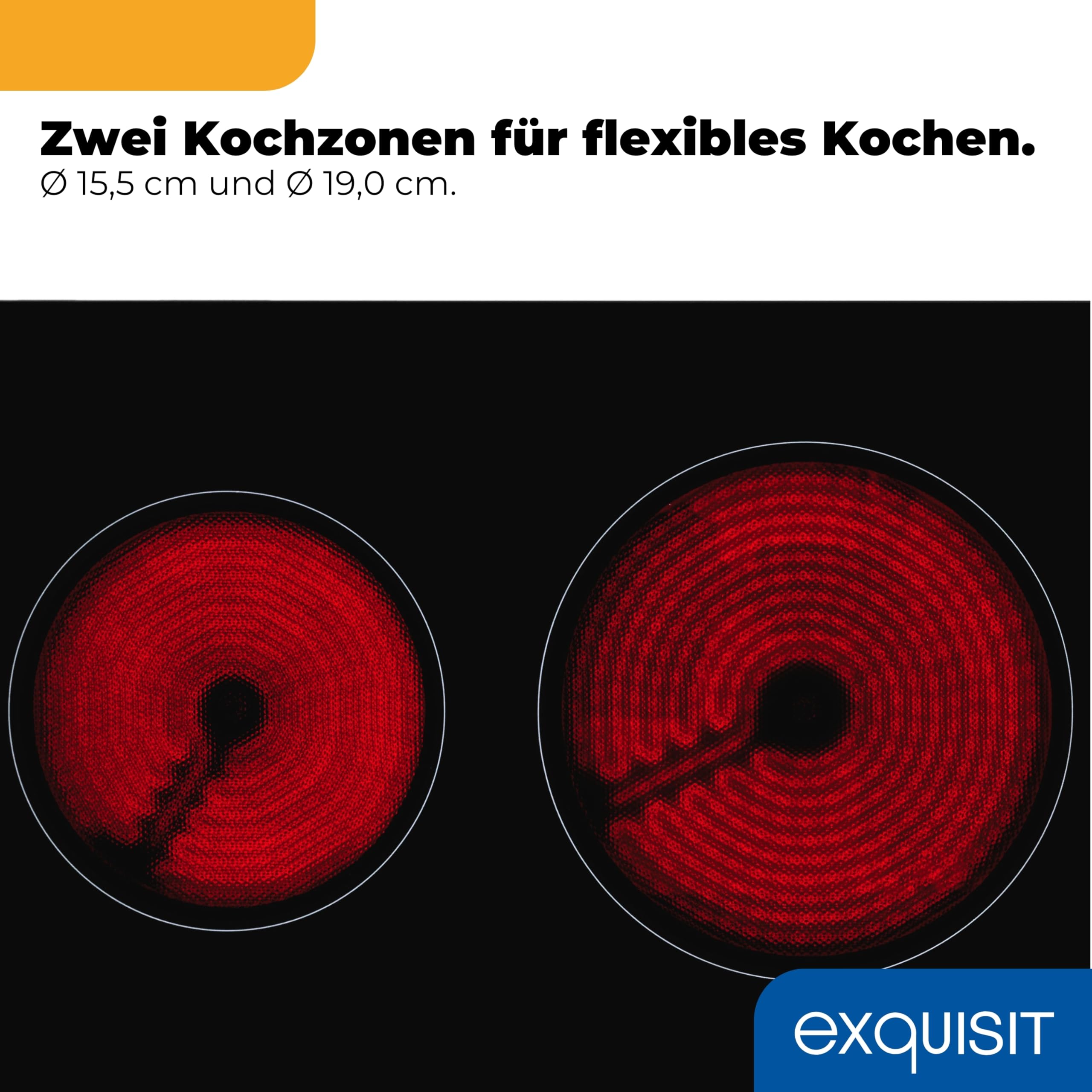 Exquisit Glaskeramik-Kochfeld 2 Zonen Einbau - Touch, Timer, 3000 W | Rahmenlos, flächenbündig, 29 x 52 cm – mit Restwärmeanzeige, Kindersicherung & Überhitzungsschutz