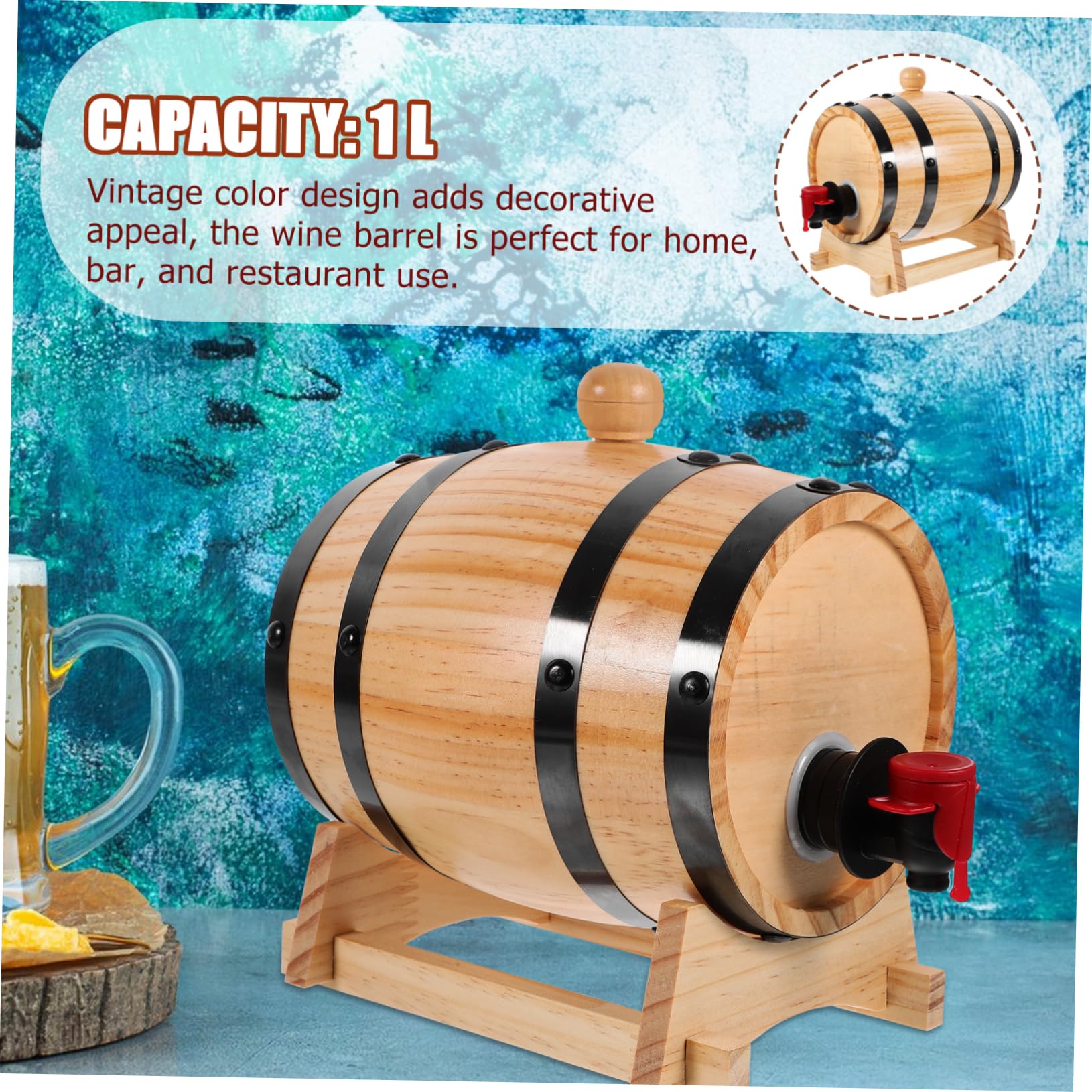 HOLIDYOYO 1set Wooden Beer Wine Aging Storage Bucket Multi-functional Design for Parties Easy Dispensing Faucet for Wine Whiskey and Beer Decorative Home Prop