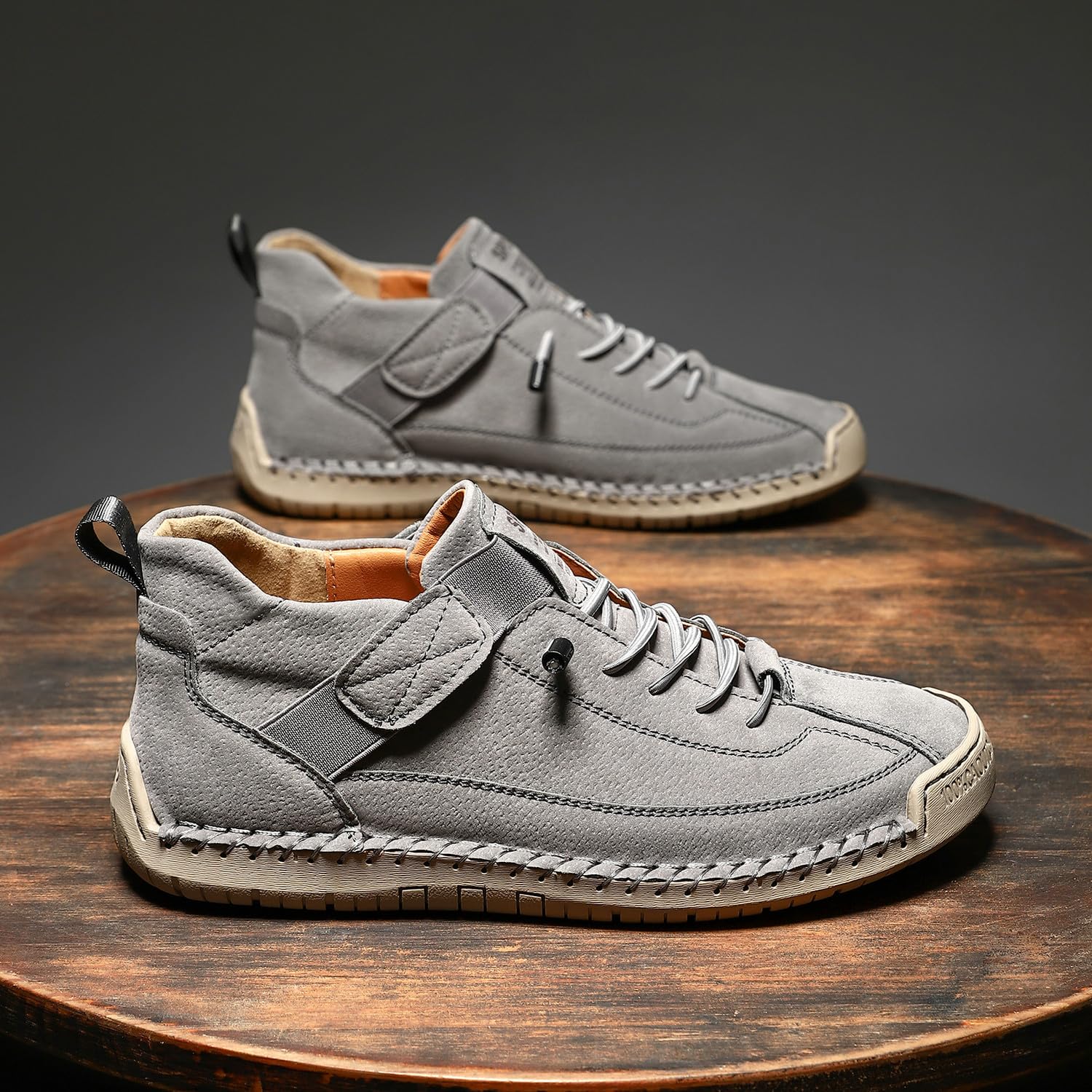 Stivaletti da uomo in pelle, con cuciture a mano, con fascia elastica regolabile, invernali, casual, antiscivolo, mocassini da passeggio retrò alti