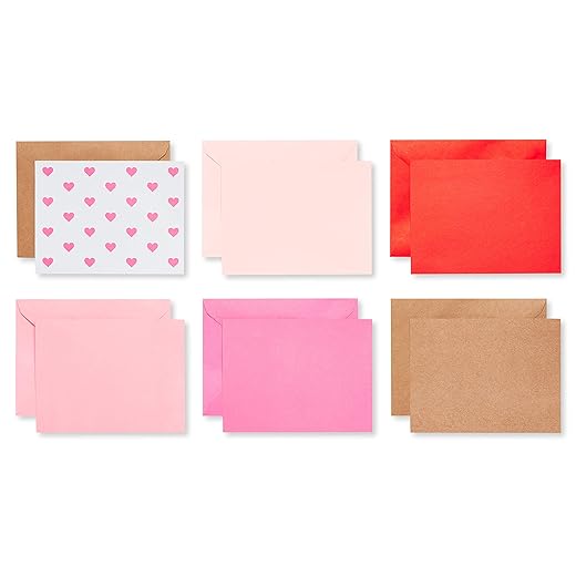 American Greetings Bulk Blank Cards with Envelopes, Pink Heart Stationery (200-Count)