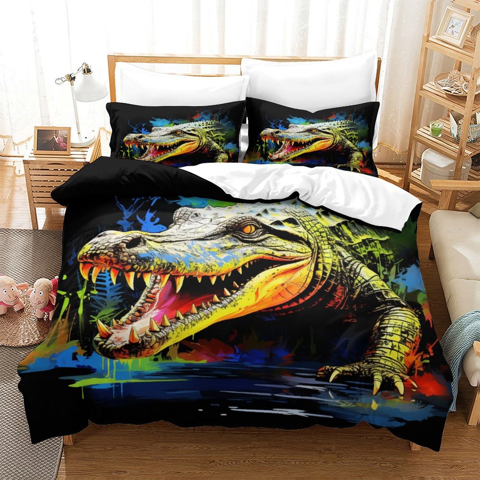 Housse de couette crocodile imprimé 3D pour chambre d'adulte