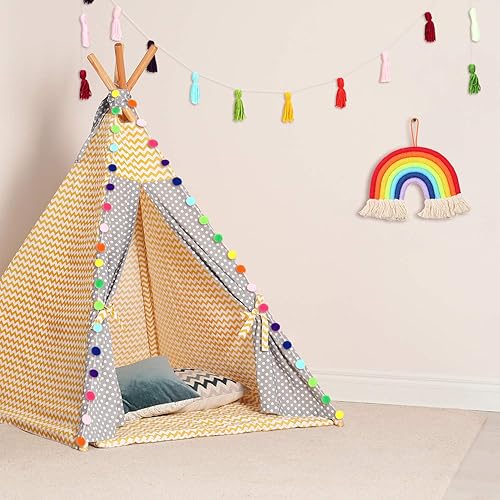 Miniatura 9 de Guirnalda de 3 piezas con borlas y pompones, pancarta de algodón con borlas para macramé, arco iris, decoración para colgar en la pared para