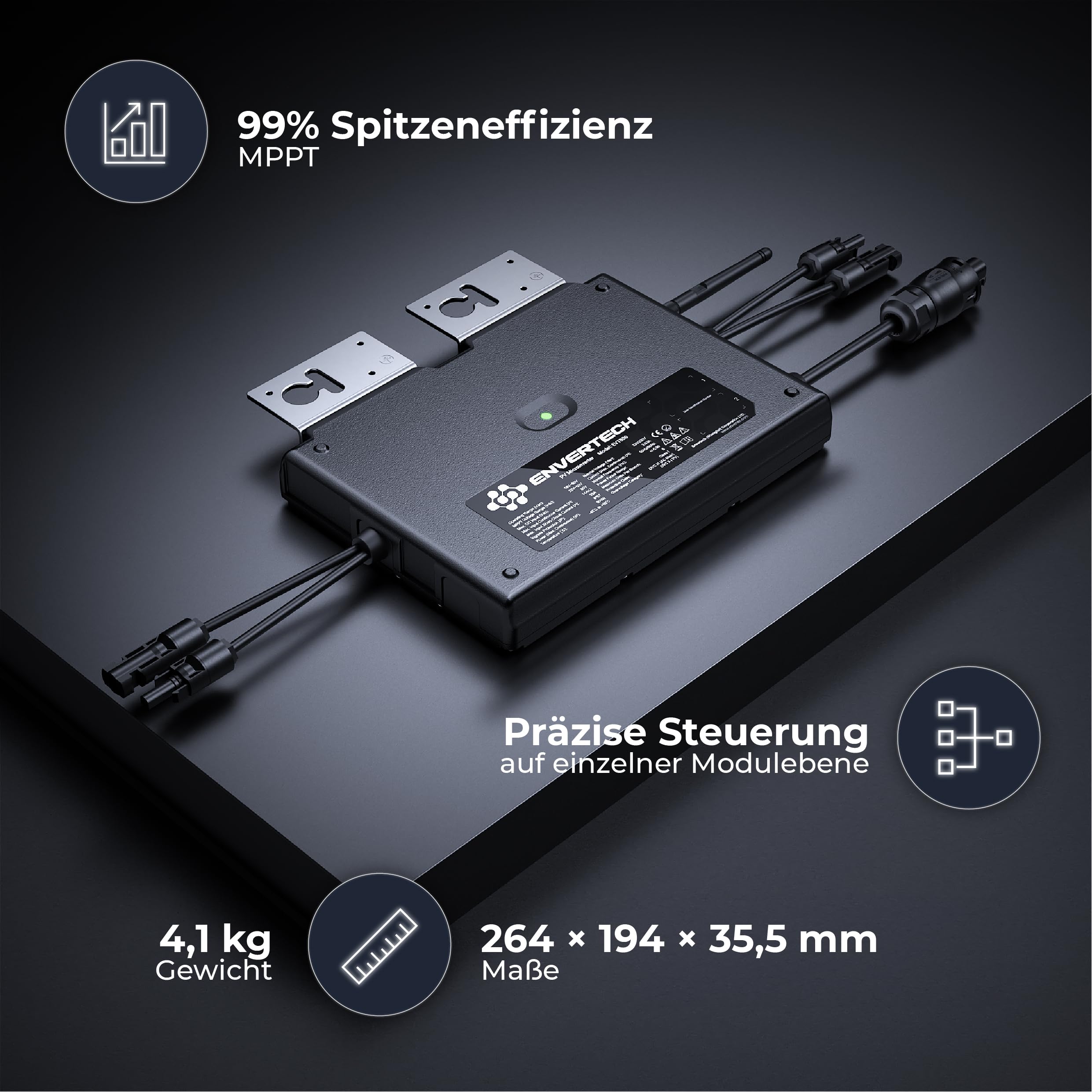 Solarway All In One Envertech - Microinverter da 800 W, energia solare e eolica con 5 m di cavo – inverter 800 W – Black Case – con app e WiFi (EVT-1000-B)