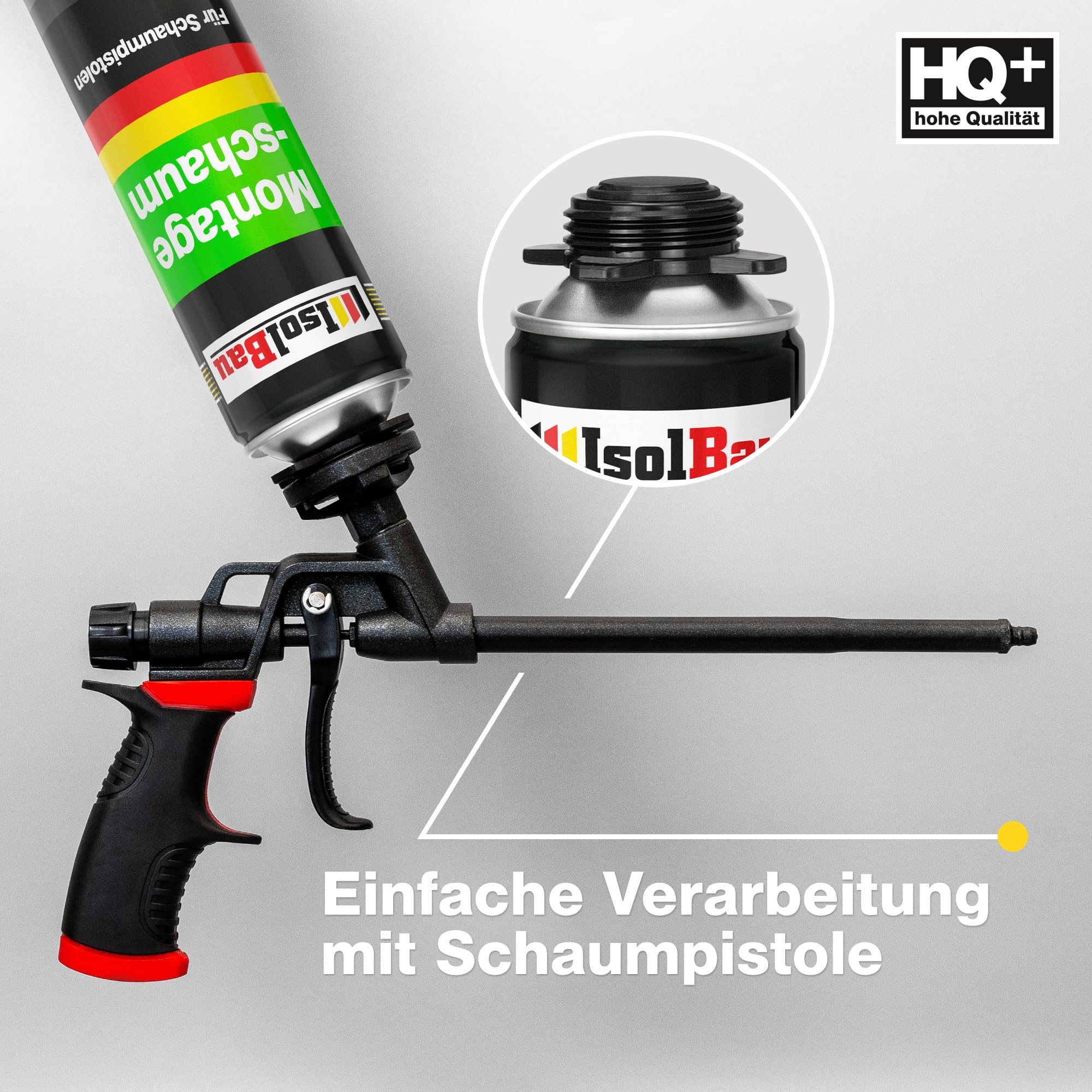 Isolbau Bauschaum-Set - Inkl. 12 x 1K Montageschaum B2 Pistolenschaum mit hervorragender Schall und Wärmedämmung (je 750 ml) & 1x Schaumpistole, Dämmen
