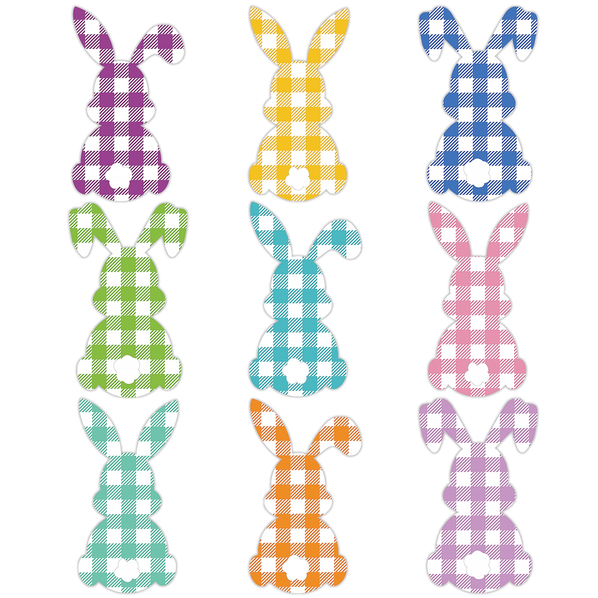 wonmon 45 PCS Easter Bunny Cutouts for Bulletin Board Decoration, Easter Plaid Rabbits Paper Cut-Outs for Easter Spring DIY Crafts Party Home School Classroom Bulletin Board Decor