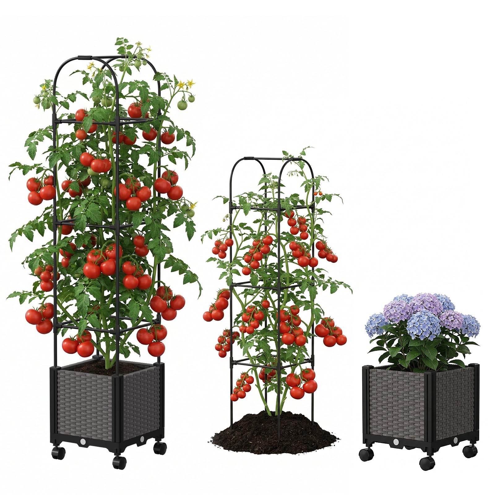 180x40x40CM Jardinière surélevée avec treillis et roues pour plantes grimpantes, bac de plantation avec protection visuelle pour tomates, concombres, rosiers grimpants, etc. (Simple)