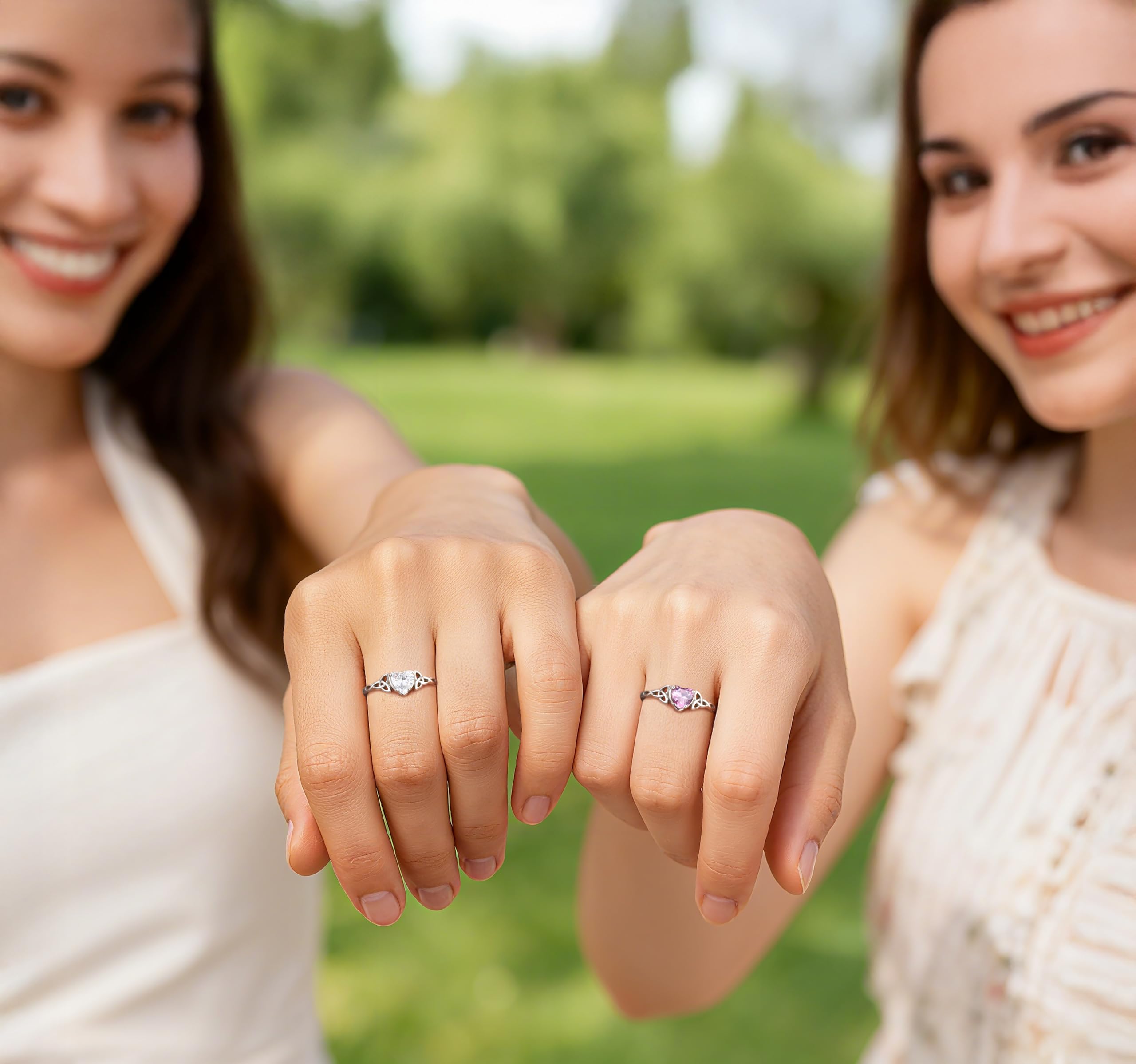 ChicSilver Bague Femme Argent 925 de Taille Réglable, Bague Couple Anneau Fiançailles avec Pierre Coeur et Celtique, Bijoux Brillant Cadeau Femme pour Noël Saint-Valentin Anniversaire