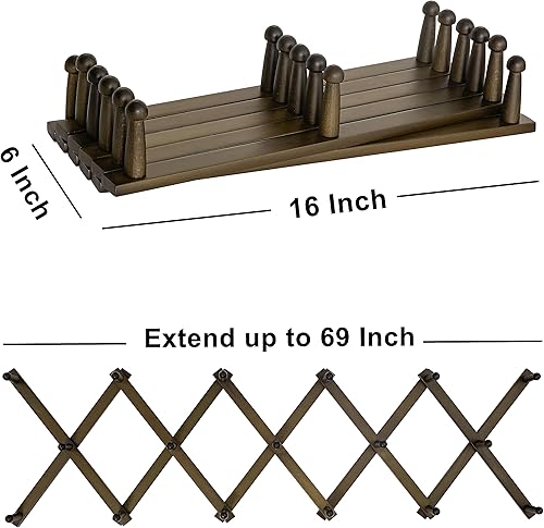 Miniatura 6 de Dseap Percha de pared de acordeón Perchero expandible de pared de madera de 16 '' de alto, soporte para percheros, gancho de acordeón para gorras de
