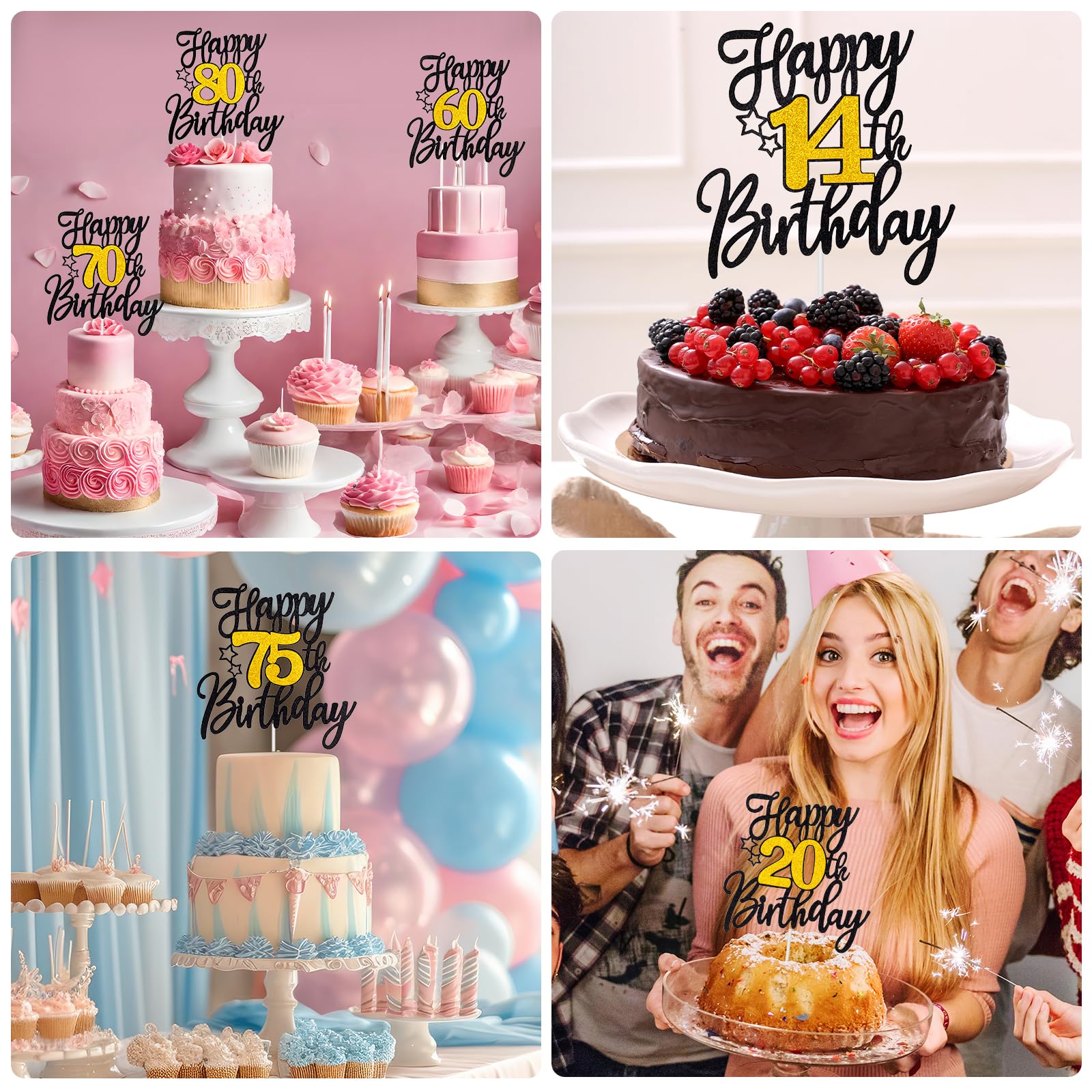 Amazon.co.jp: 65th Happy Birthday ケーキトッパー ブラック ゴールド