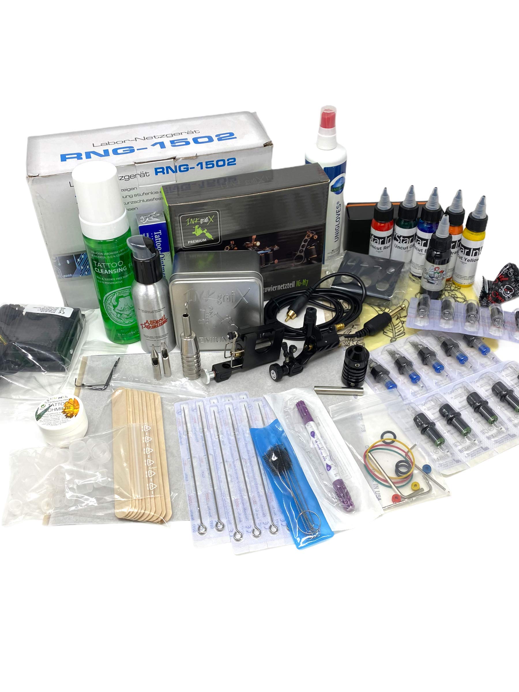 TATTOO ROTARY KOMPLETTSET START IG-S4XL - INKgrafiX® Deutschland - SET vom PROFI - ROTARY IG-01 mit erweitertem Umfang, Hygiene etc. - STUDIO IG05151