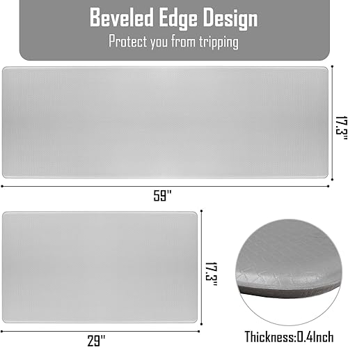 Miniatura 2 de Tapete de cocina, 2 tapetes de cocina, acolchados antifatiga, juego de alfombras de cocina antideslizantes impermeables de 0.4 pulgadas de grosor,