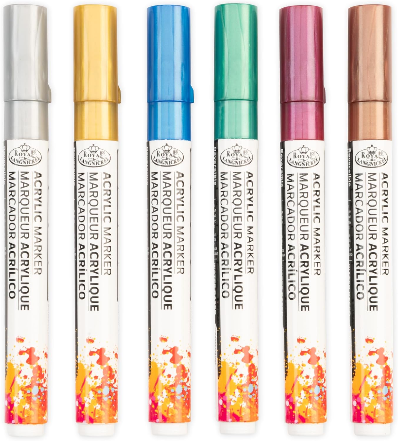 Royal & Langnickel 6 Piece Acrylic Reversible Tip Metallic Markers, 2mm
