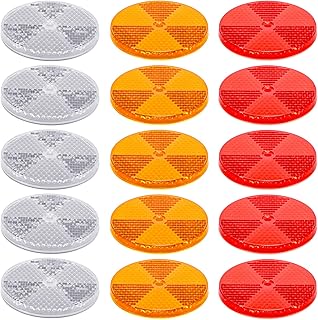 15 Pack 3.165 Inch Round Front Reflector Driveway Trailer Reflectors Reflective Mailbox Reflector Safety Reflectors for Post with Center Mounting Hole for Garage Fence Gate Car Truck, White Red Yellow