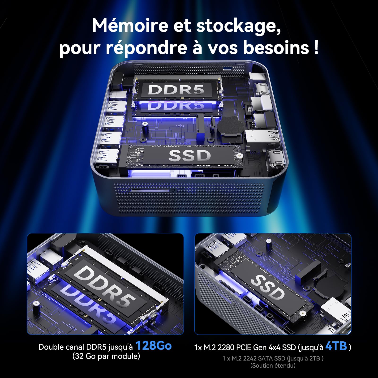 GEEKOM GT1 Mega Mini PC avec Intel Core Ultra 9 185H, 32Go DDR5 RAM,2To SSD | 6×USB, Double 2,5G LAN, Lauréat des European Hardware Awards, Boîtier Métal Mini Gaming PC, WiFi 7, Lecteur SD, 4 écrans 8K