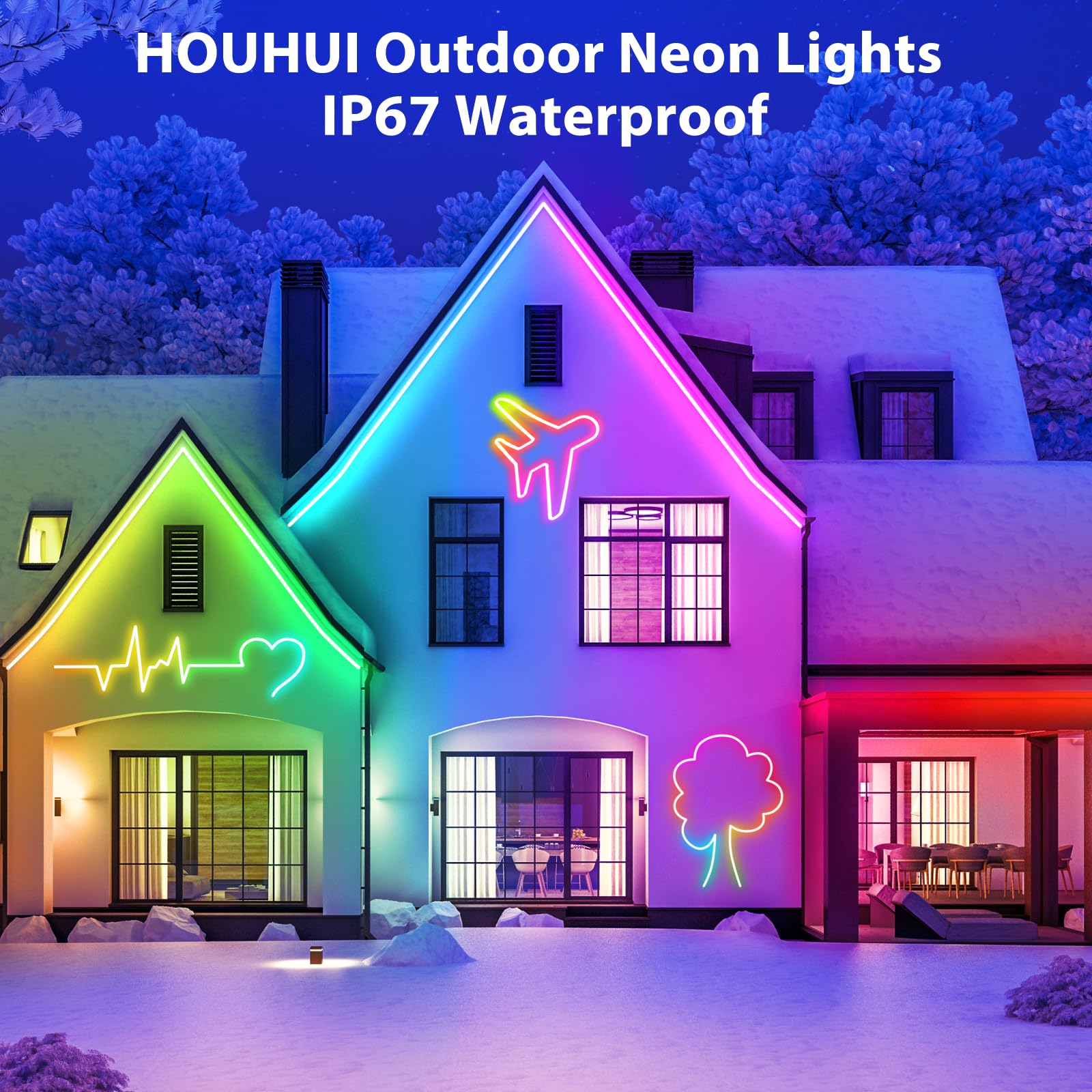 HOUHUI Neon LED Strip Lights, 3m RGB Neon Rope with Remote, IP67 Waterproof, Music Sync DIY Design for Bedroom Gaming & Kids Wall Decor - Image 4