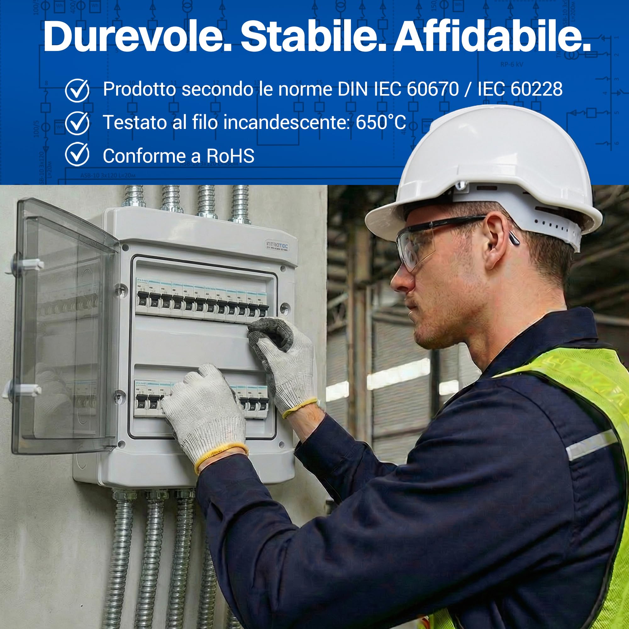 Intratec Centralino da Parete 2 Fila IP65 – Quadro Elettrico per 24 Moduli DIN – Cassetta di Sottodistribuzione Stagna per Esterni Garage Cantina Giardino – 400VAC 1500VDC, 318 x 384 x 144 mm