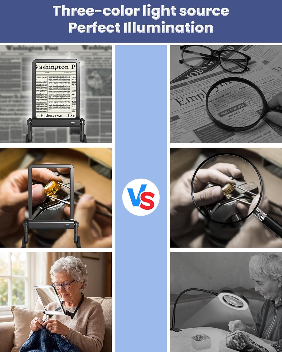 3X Neck Magnifying Glass with Light, Hands Free Magnifier with Light, Magnifying Glass for Reading Close Work, 40 LED Lights Page Magnifier, Lighted Magnifying Glass with 3 Modes