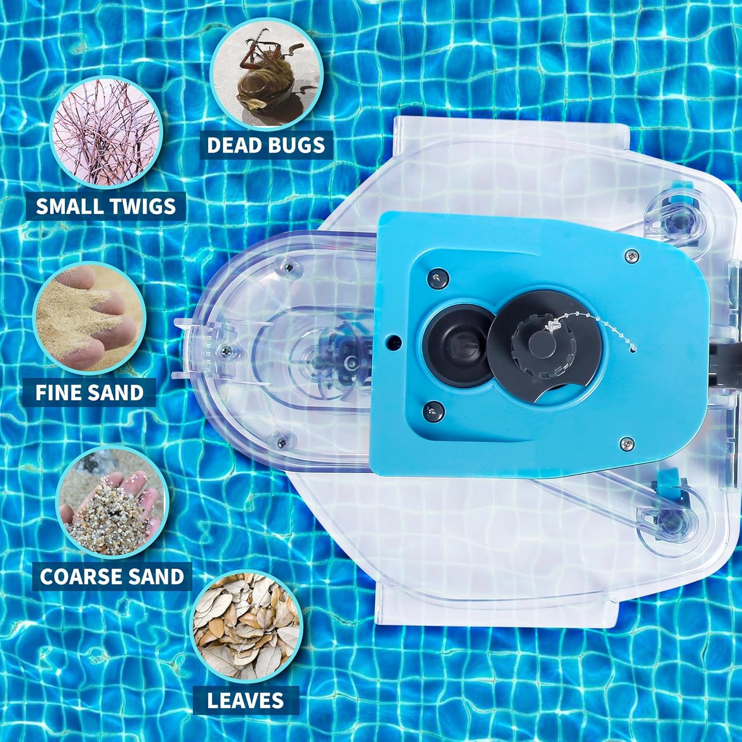 Aspiradora inalámbrica para hojas de piscina con bolsas de filtro duales | Bolsas de filtro duales; succión resistente para piscinas sobre el suelo y enterradas; fácil eliminación de hojas y desechos