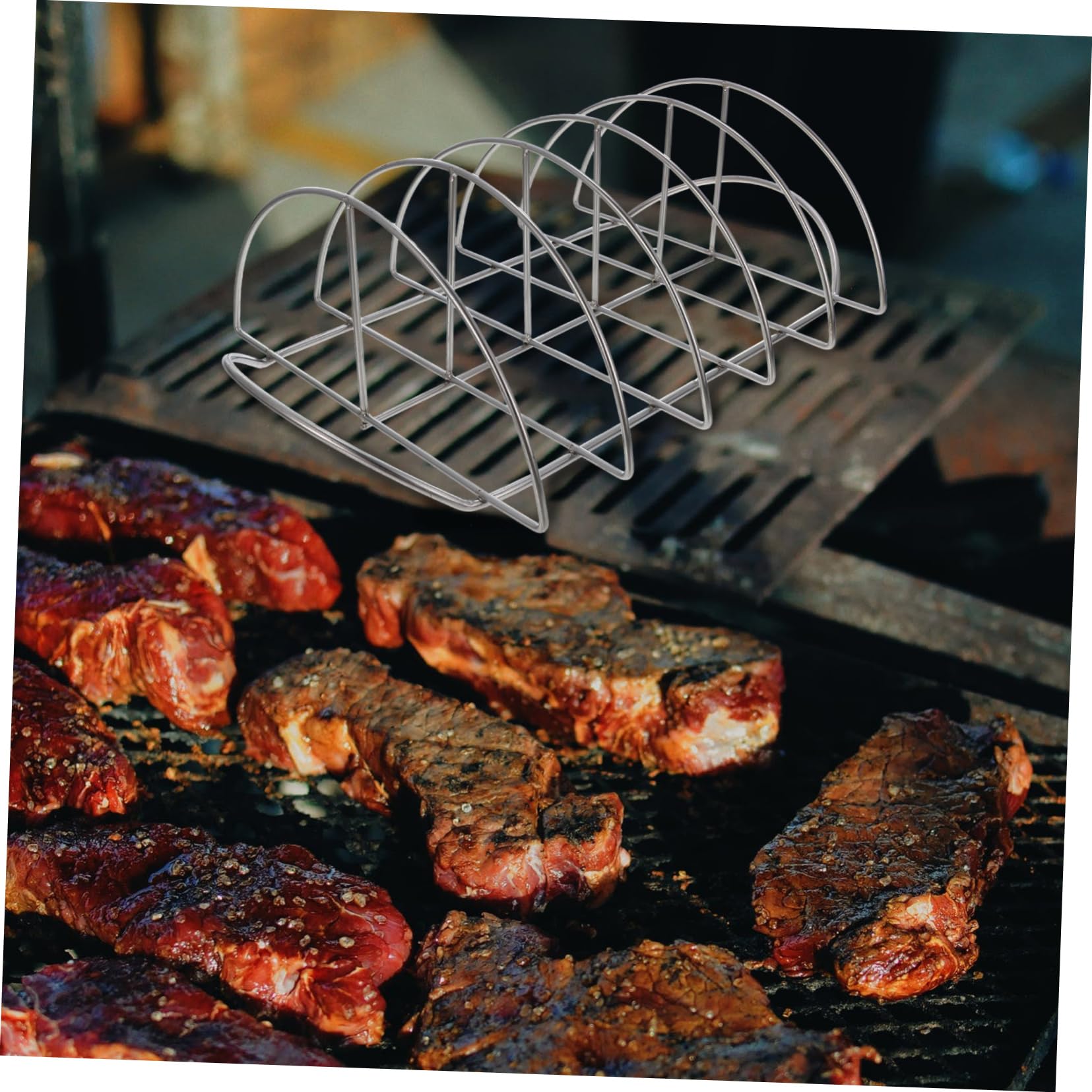 Sosoport Supporto per Costine in Acciaio Inox, Griglia Multifunzione per Barbecue, Resistente all’Usura, Leggera, per Picnic e Cottura alla Brace