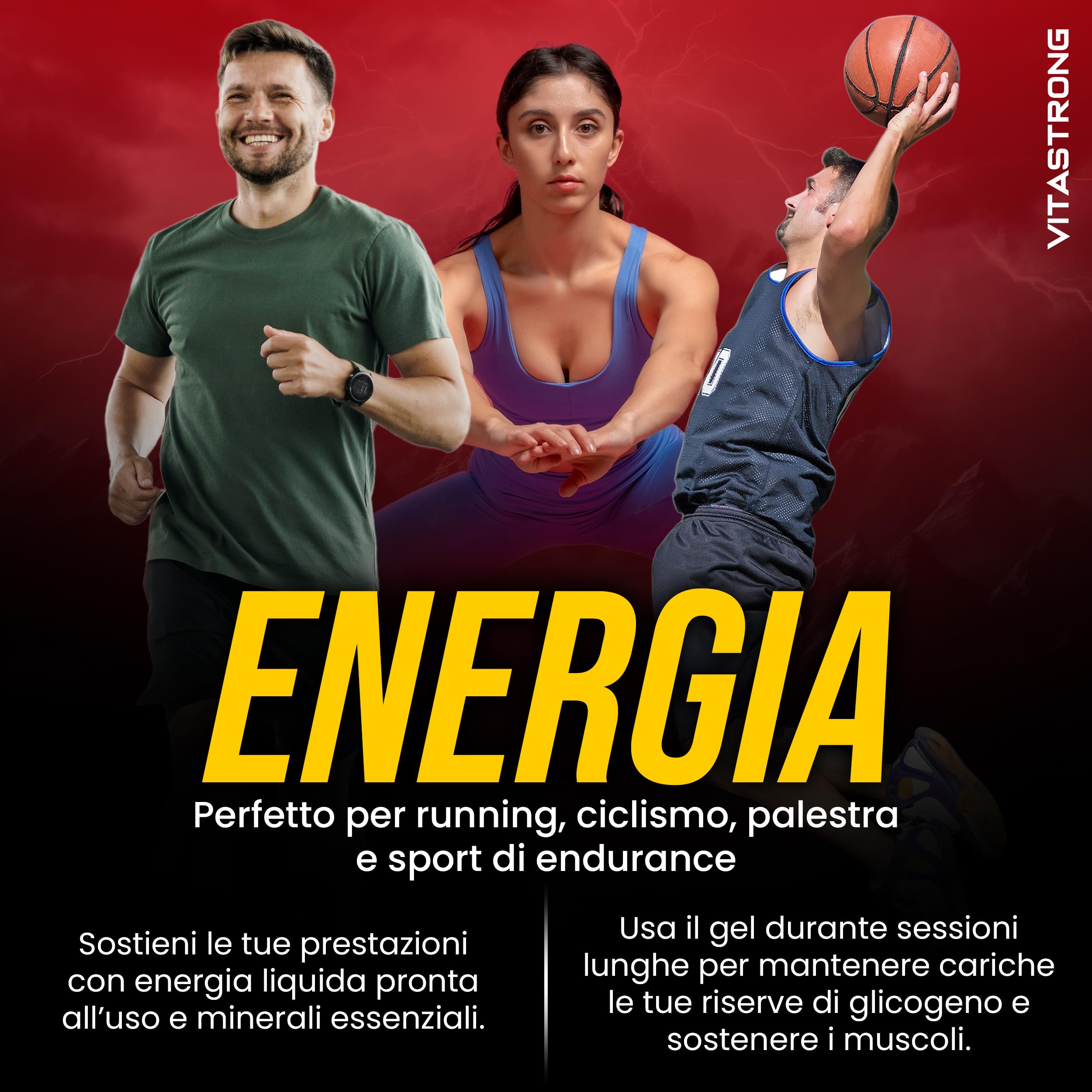Vitastrong Carbo Gel 2:1 Energy Magnesio e Potassio Bustine con Cannuccia | 24 Carbogel da 40g Carboidrati, 56mg Magnesio e Potassio 300mg per Dose, Maltodestrine, Ciclismo Pre Workout e Intra Workout