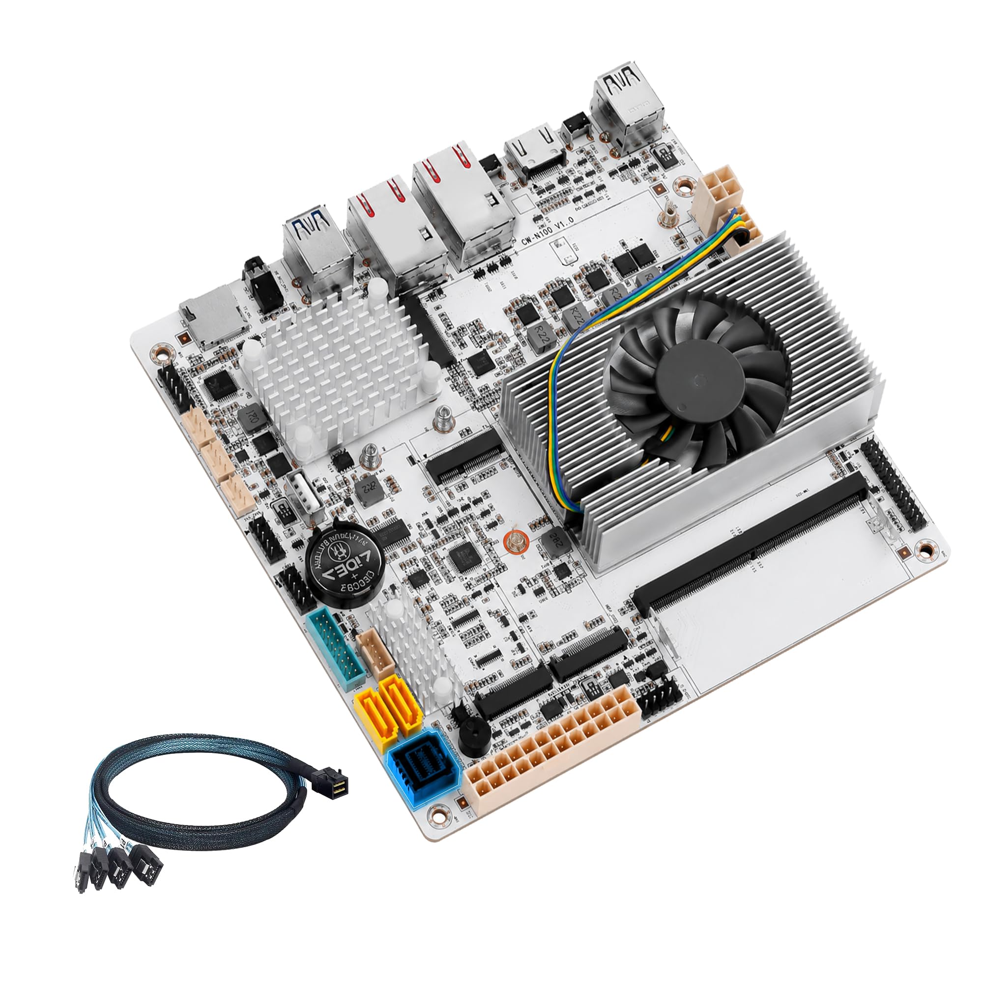 Placa base Mini ITX NAS de 6 bahías con CPU N150, DDR5 SODIMM, 3 ranuras NVMe, 2 x LAN RJ45 X550-AT2 de 10GbE, 17 x 17 cm, placa base para PC de servidor doméstico, 2USB3.0, USB-C, GPIO